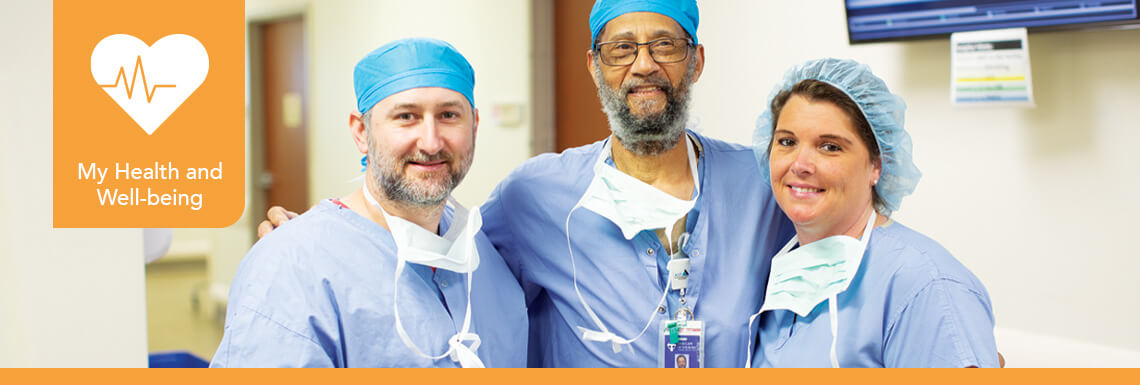 Doctors in blue scrubs